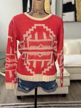 Forever21 Pink and Tan Jacquard Knit Geometric Southwestern Sweater